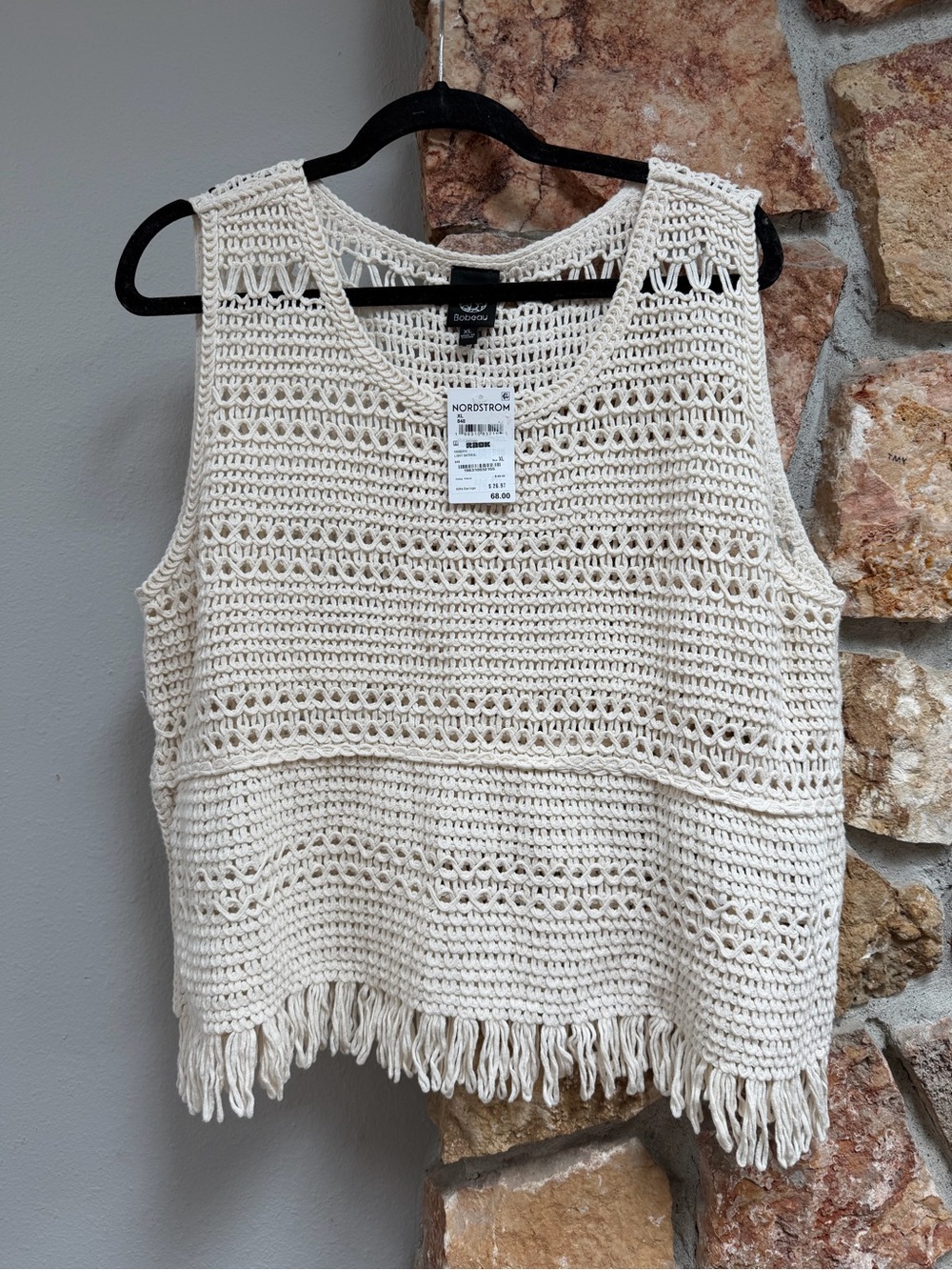 bobeau Cream Crochet Fringe Tank